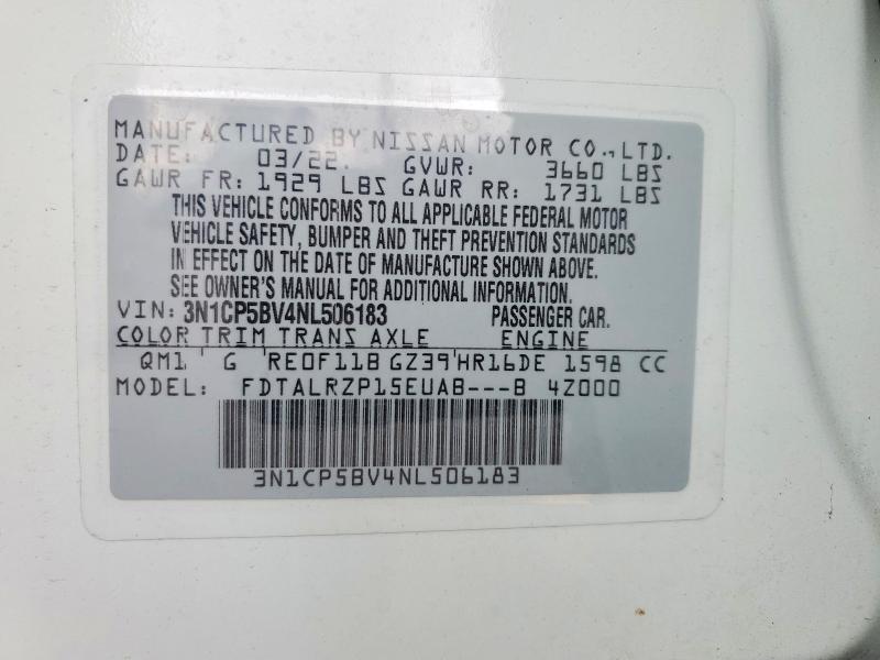 67452296 :رقم المزاد ، 3N1CP5BV4NL506183 vin ، 2022 Nissan Kicks مزاد بيع