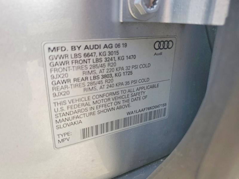 Aukcja sprzedaży 2019 Audi Q7, vin: WA1LAAF76KD047155, numer aukcji: 66759586