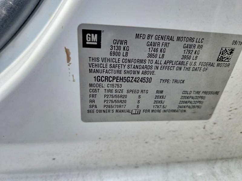 69157926 :رقم المزاد ، 1GCRCPEH5GZ424530 vin ، 2016 Chevrolet Silverado مزاد بيع