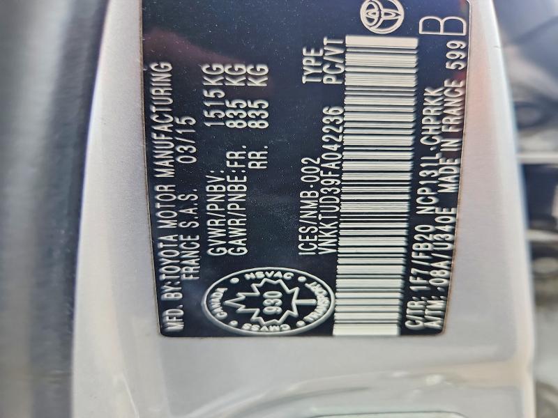 61487196 :رقم المزاد ، VNKKTUD39FA042236 vin ، 2015 Toyota Yaris مزاد بيع