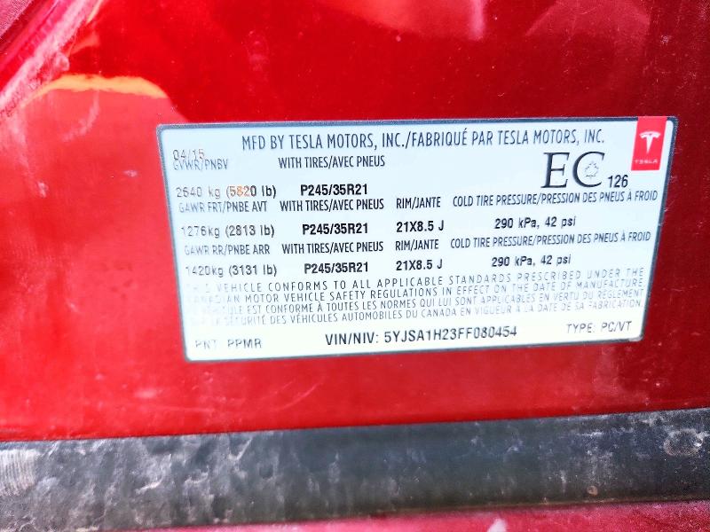 Продажа на аукционе авто 2015 Tesla Model S, vin: 5YJSA1H23FF080454, номер лота: 68165066