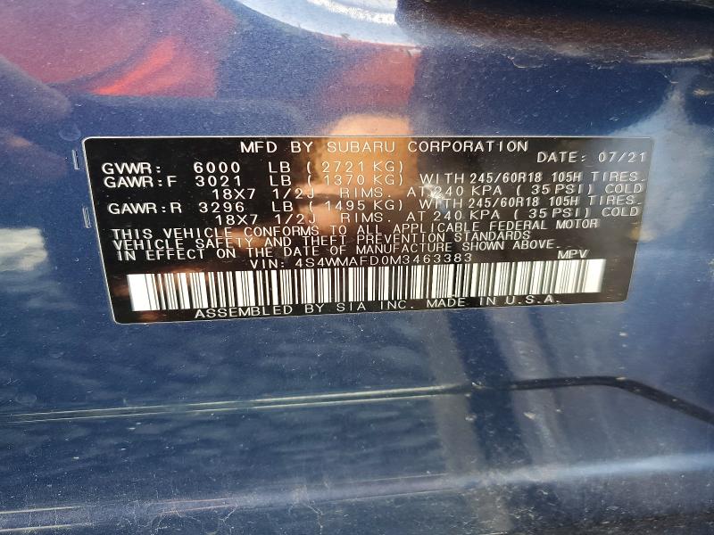Aukcja sprzedaży 2021 Subaru Ascent, vin: 4S4WMAFD0M3463383, numer aukcji: 68130466
