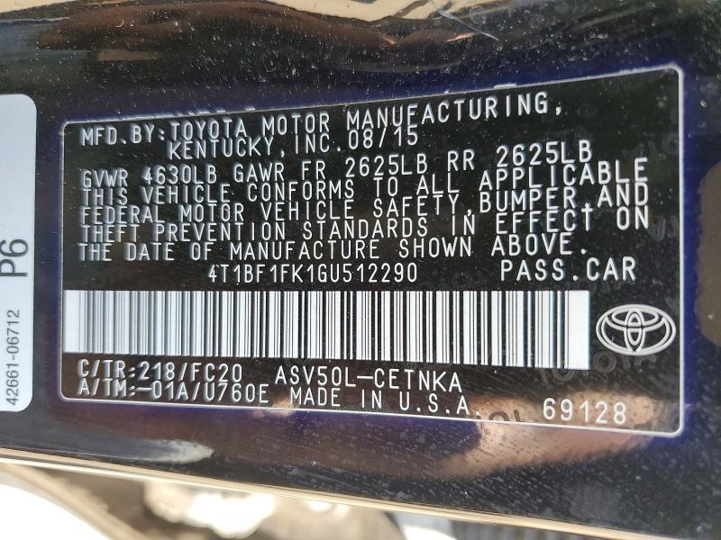 Продажа на аукционе авто 2016 Toyota Camry, vin: 4T1BF1FK1GU512290, номер лота: 68609936