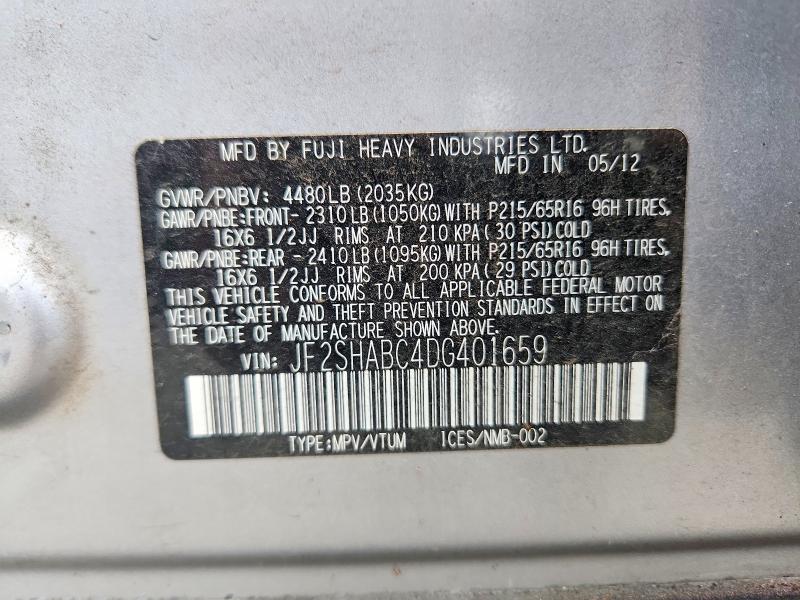 Продажа на аукционе авто 2013 Subaru Forester, vin: JF2SHABC4DG401659, номер лота: 69567296