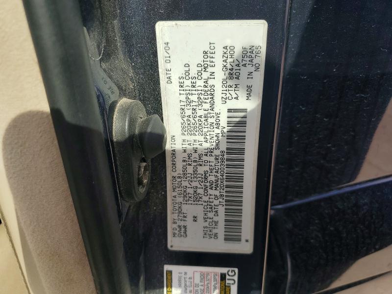 Aukcja sprzedaży 2004 Lexus Gx, vin: JTJBT20X640039848, numer aukcji: 68598386