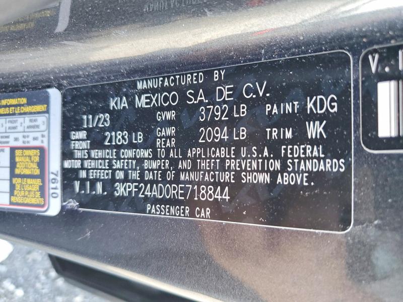 67332456 :رقم المزاد ، 3KPF24AD0RE718844 vin ، 2024 Kia Forte مزاد بيع