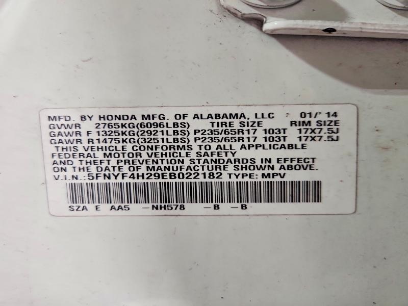 Продаж на аукціоні авто 2014 Honda Pilot, vin: 5FNYF4H29EB022182, номер лоту: 70534966