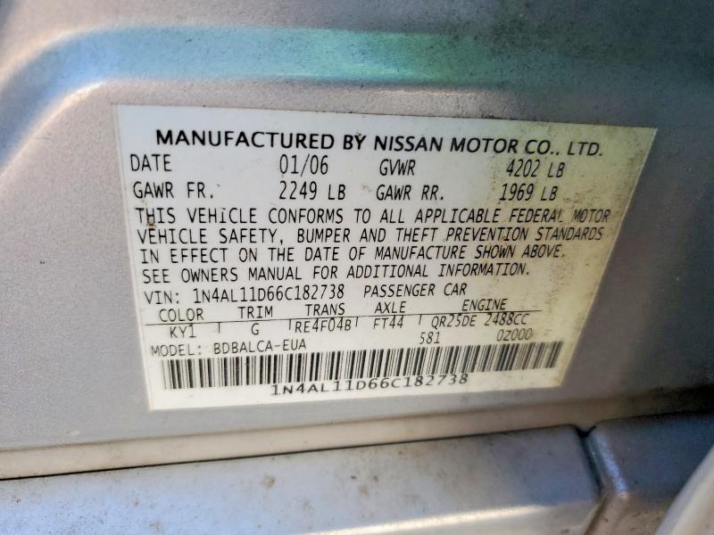 Aukcja sprzedaży 2006 Nissan Altima, vin: 1N4AL11D66C182738, numer aukcji: 67784916