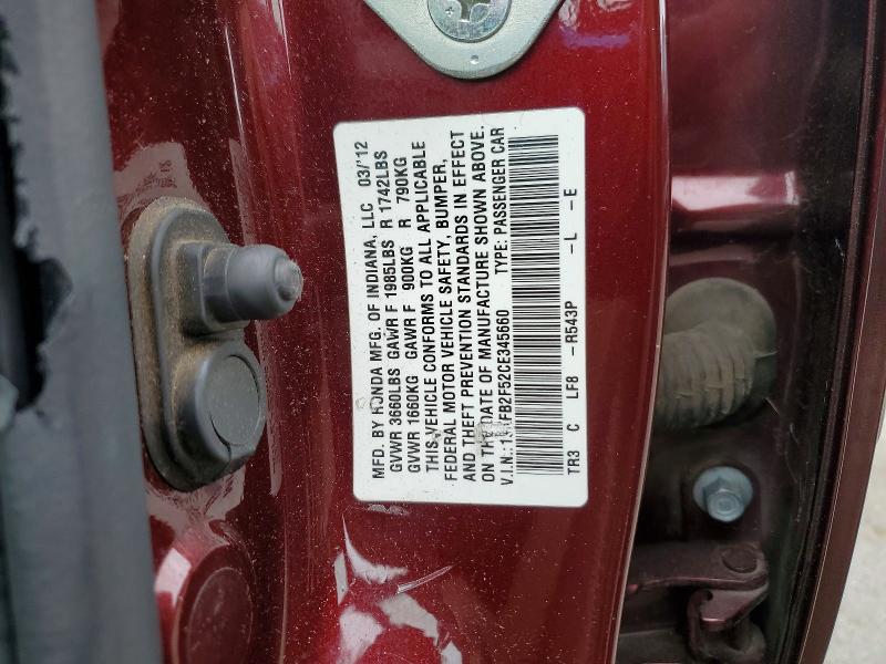 Продаж на аукціоні авто 2012 Honda Civic, vin: 19XFB2F52CE345660, номер лоту: 67373206