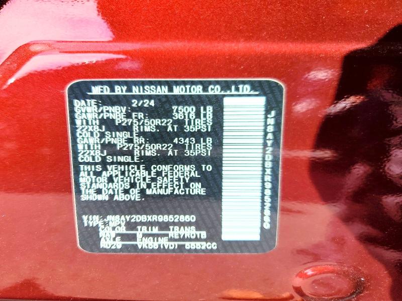 69630376 :رقم المزاد ، JN8AY2DBXR9852860 vin ، 2024 Nissan Armada مزاد بيع