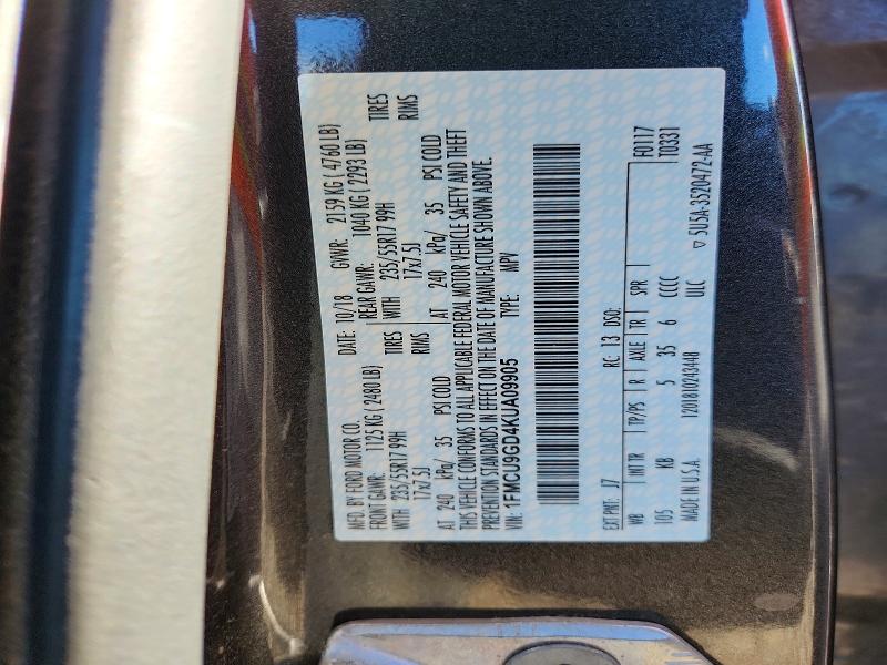 Продаж на аукціоні авто 2019 Ford Escape, vin: 1FMCU9GD4KUA09905, номер лоту: 68496296