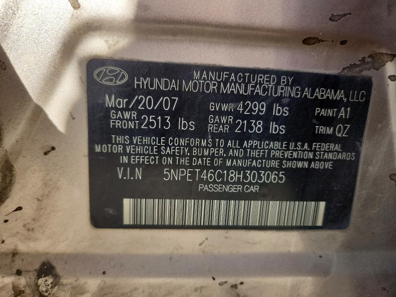 68360236 :رقم المزاد ، 5NPET46C18H303065 vin ، 2008 Hyundai Sonata مزاد بيع