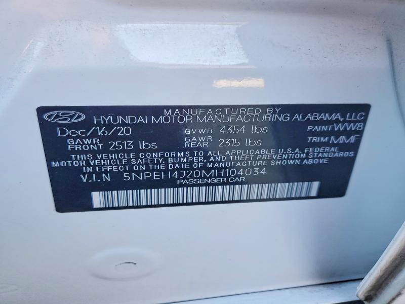 Продаж на аукціоні авто 2021 Hyundai Sonata, vin: 5NPEH4J20MH104034, номер лоту: 70297856