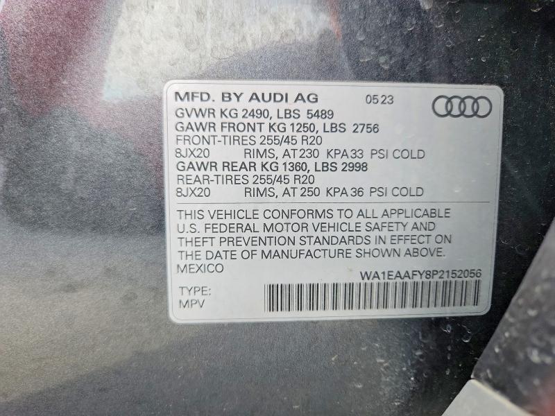 2023 Audi Q5 მანქანა იყიდება აუქციონზე, vin: WA1EAAFY8P2152056, აუქციონის ნომერი: 69590216