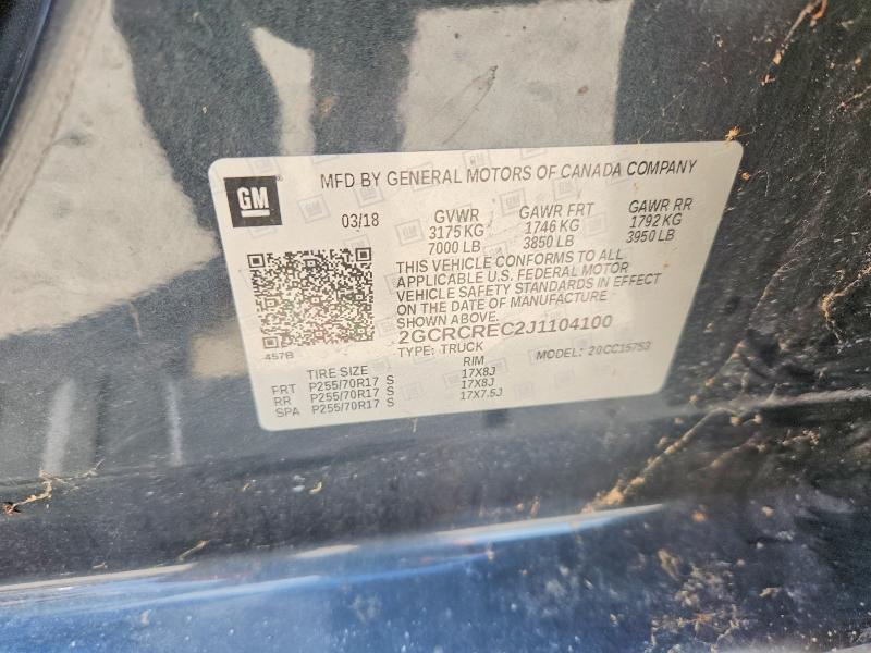 2018 Chevrolet Silverado მანქანა იყიდება აუქციონზე, vin: 2GCRCREC2J1104100, აუქციონის ნომერი: 66698906