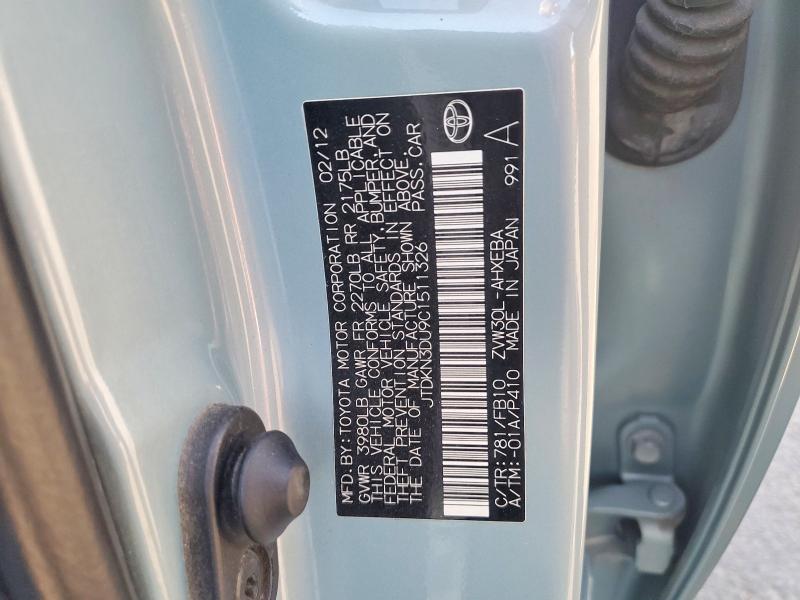 Продажа на аукционе авто 2012 Toyota Prius, vin: JTDKN3DU9C1511326, номер лота: 67729706