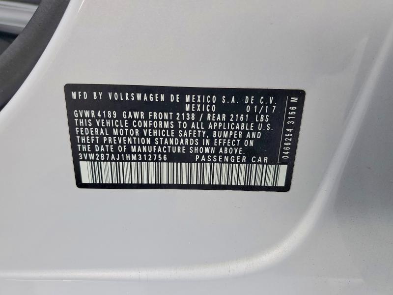 Aukcja sprzedaży 2017 Volkswagen Jetta, vin: 3VW2B7AJ1HM312756, numer aukcji: 67304056