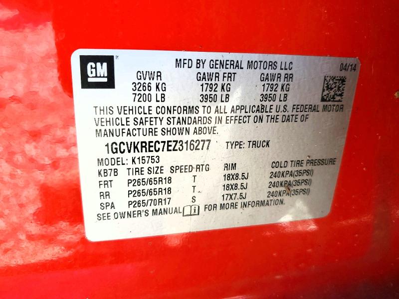 2014 Chevrolet Silverado მანქანა იყიდება აუქციონზე, vin: 1GCVKREC7EZ316277, აუქციონის ნომერი: 69622936