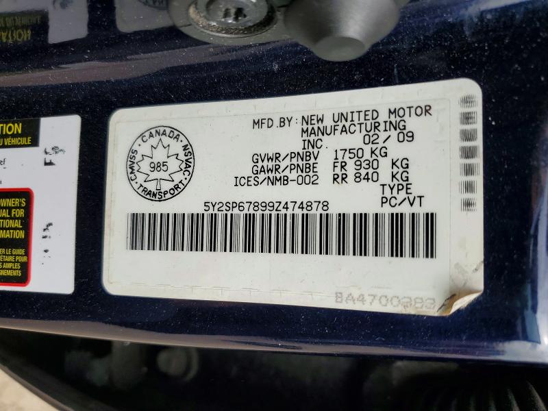 2009 Pontiac Vibe მანქანა იყიდება აუქციონზე, vin: 5Y2SP67899Z474878, აუქციონის ნომერი: 68969856