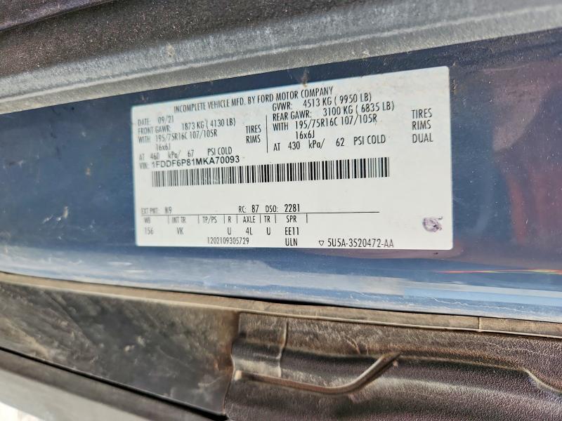 Продаж на аукціоні авто 2021 Ford Transit, vin: 1FDDF6P81MKA70093, номер лоту: 70427246