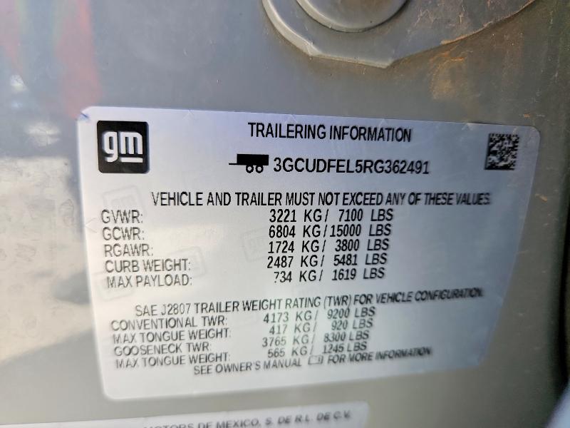 Aukcja sprzedaży 2024 Chevrolet Silverado, vin: 3GCUDFEL5RG362491, numer aukcji: 69150236