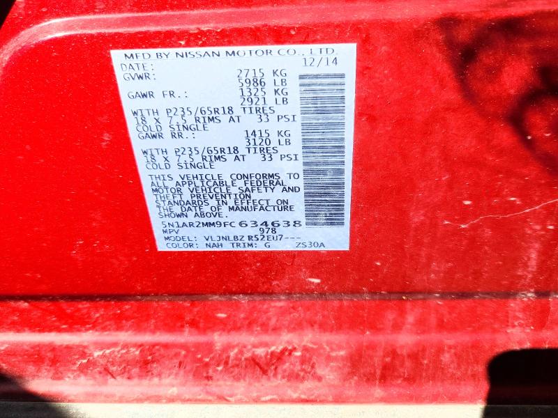 2015 Nissan Pathfinder მანქანა იყიდება აუქციონზე, vin: 5N1AR2MM9FC634638, აუქციონის ნომერი: 69606166