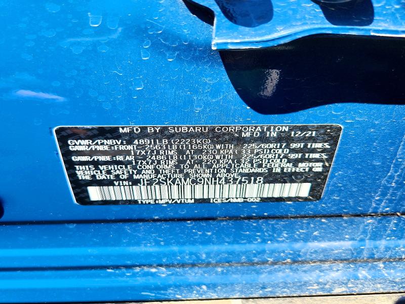 2022 Subaru Forester მანქანა იყიდება აუქციონზე, vin: JF2SKAMC9NH437518, აუქციონის ნომერი: 66919506