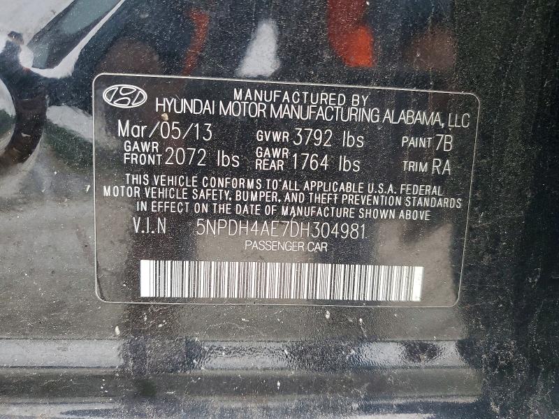 Aukcja sprzedaży 2013 Hyundai Elantra, vin: 5NPDH4AE7DH304981, numer aukcji: 70320486
