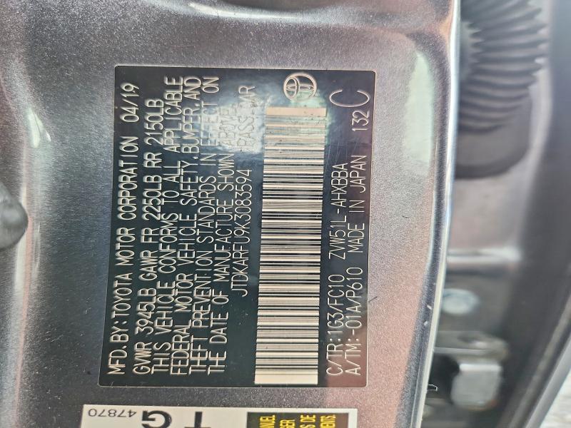 Продаж на аукціоні авто 2019 Toyota Prius, vin: JTDKARFU9K3083594, номер лоту: 66140336