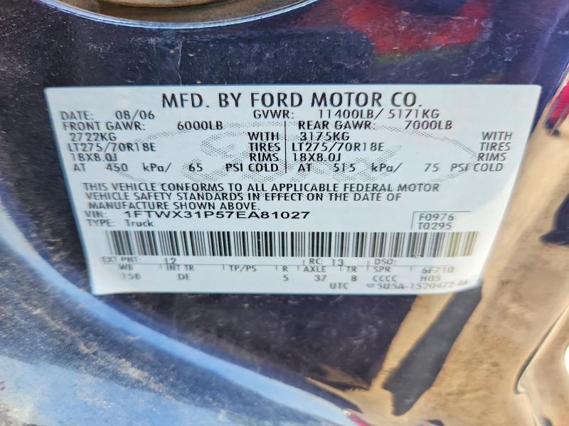 68167546 :رقم المزاد ، 1FTWX31P57EA81027 vin ، 2007 Ford F350 مزاد بيع