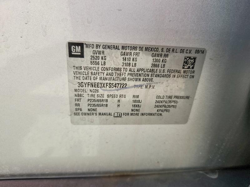 68924446 :رقم المزاد ، 3GYFNEE3XFS547722 vin ، 2015 Cadillac Srx مزاد بيع