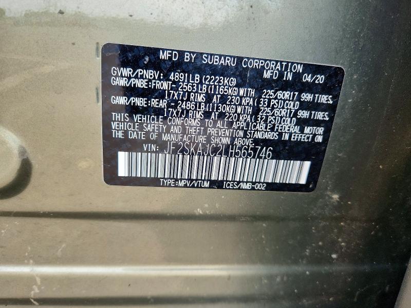 Aukcja sprzedaży 2020 Subaru Forester, vin: JF2SKAJC2LH565746, numer aukcji: 67024116