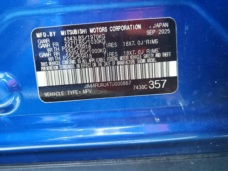 2026 Mitsubishi Outlander Sport მანქანა იყიდება აუქციონზე, vin: JA4ARUAU4TU000867, აუქციონის ნომერი: 70062706