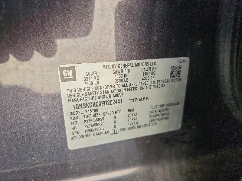 69183736 :رقم المزاد ، 1GNSKCKC9FR202441 vin ، 2015 Chevrolet Tahoe مزاد بيع