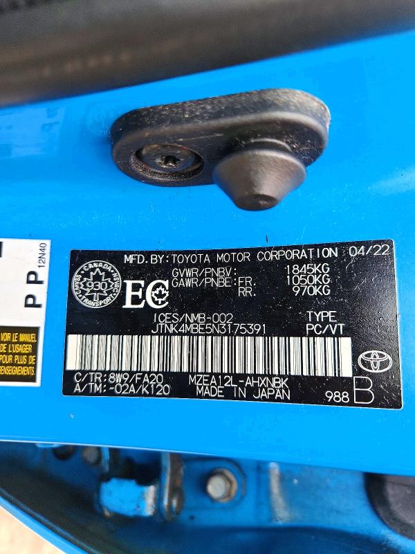 Aukcja sprzedaży 2022 Toyota Corolla, vin: JTNK4MBE5N3175391, numer aukcji: 69049686