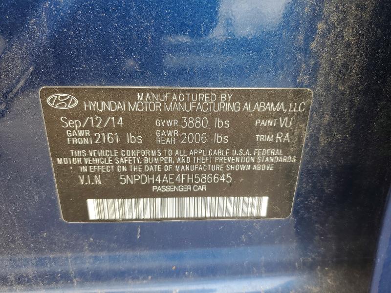 69799686 :رقم المزاد ، 5NPDH4AE4FH586645 vin ، 2015 Hyundai Elantra مزاد بيع