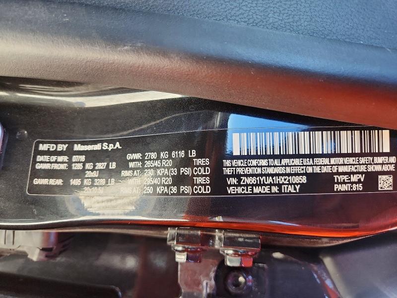 66603026 :رقم المزاد ، ZN661YUA1HX210858 vin ، 2017 Maserati Levante مزاد بيع