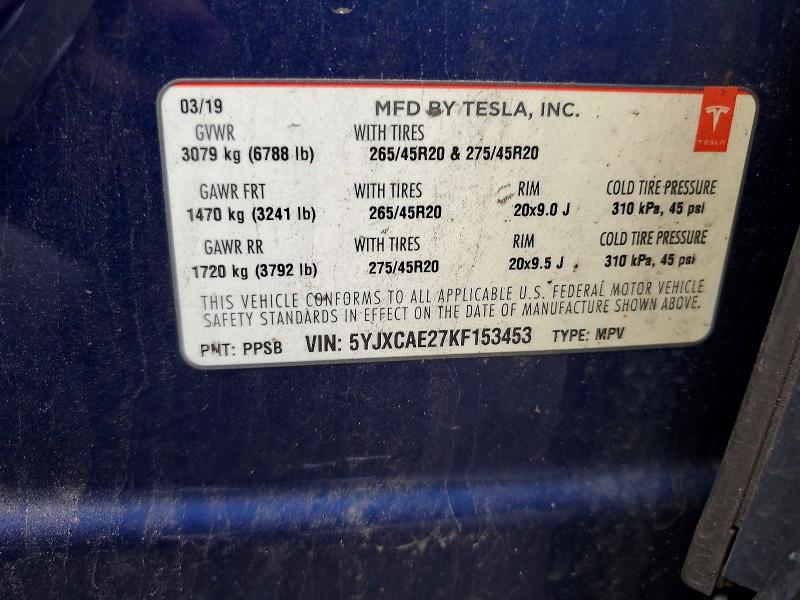 Aukcja sprzedaży 2019 Tesla Model X, vin: 5YJXCAE27KF153453, numer aukcji: 68998486