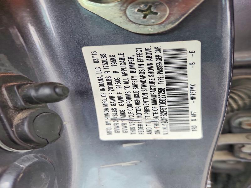 68050206 :رقم المزاد ، 19XFB2F57DE027258 vin ، 2013 Honda Civic مزاد بيع
