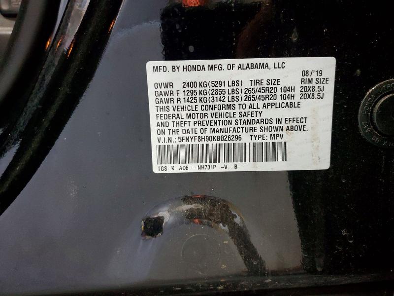 67658656 :رقم المزاد ، 5FNYF8H90KB026296 vin ، 2019 Honda Passport مزاد بيع