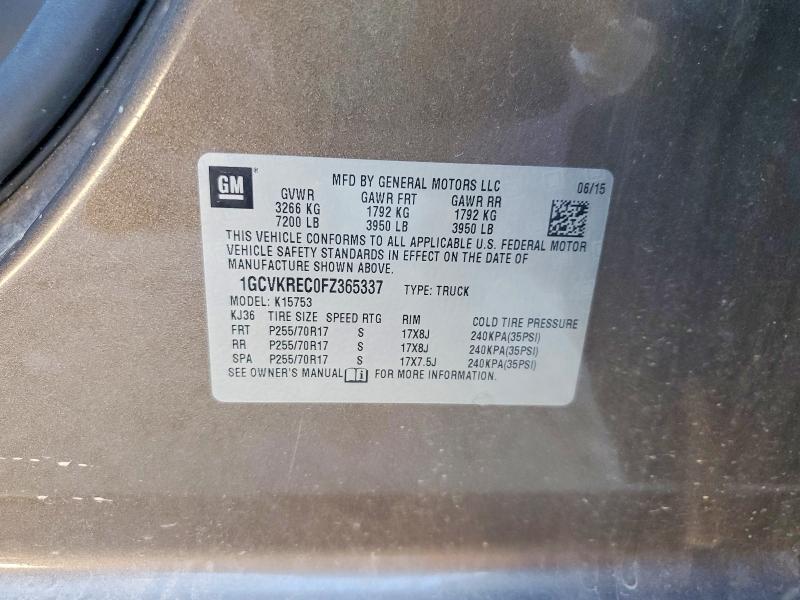 Aukcja sprzedaży 2015 Chevrolet Silverado, vin: 1GCVKREC0FZ365337, numer aukcji: 68109796