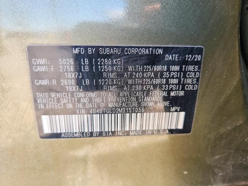 Aukcja sprzedaży 2021 Subaru Outback, vin: 4S4BTGLD2M3151056, numer aukcji: 68670026