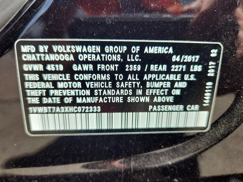 Aukcja sprzedaży 2017 Volkswagen Passat, vin: 1VWBT7A3XHC072333, numer aukcji: 69361396