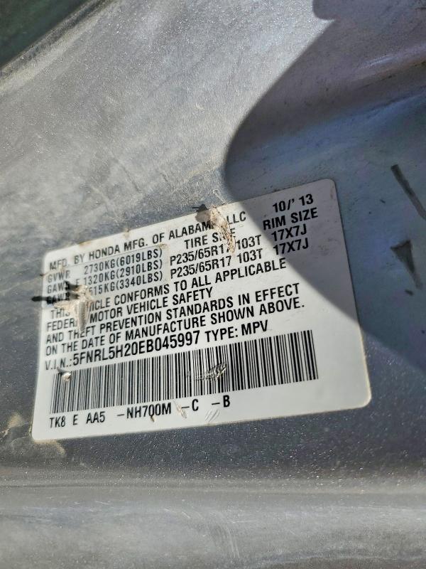 2014 Honda Odyssey მანქანა იყიდება აუქციონზე, vin: 5FNRL5H20EB045997, აუქციონის ნომერი: 68786676