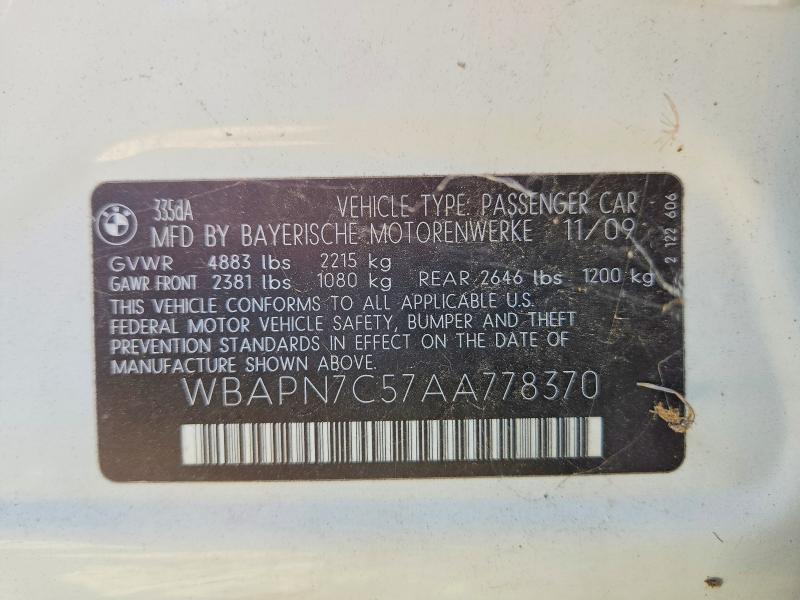Aukcja sprzedaży 2010 Bmw 335, vin: WBAPN7C57AA778370, numer aukcji: 67282516