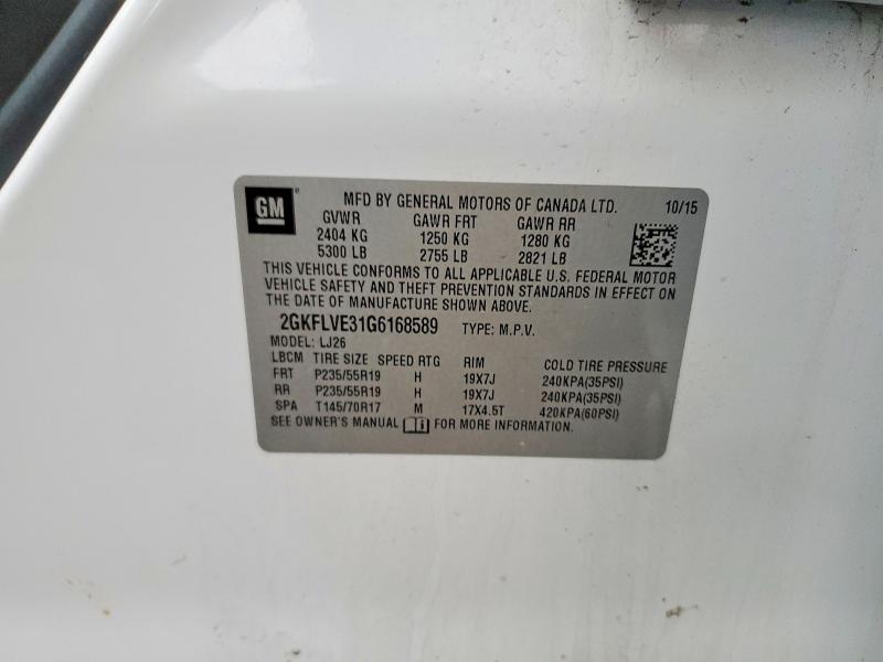 67627606 :رقم المزاد ، 2GKFLVE31G6168589 vin ، 2016 Gmc Terrain مزاد بيع