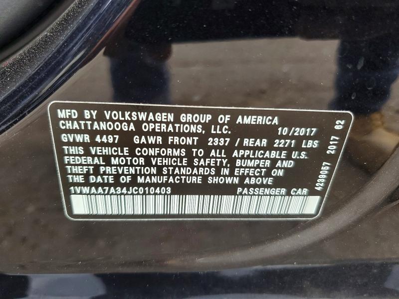 Aukcja sprzedaży 2018 Volkswagen Passat, vin: 1VWAA7A34JC010403, numer aukcji: 68894866