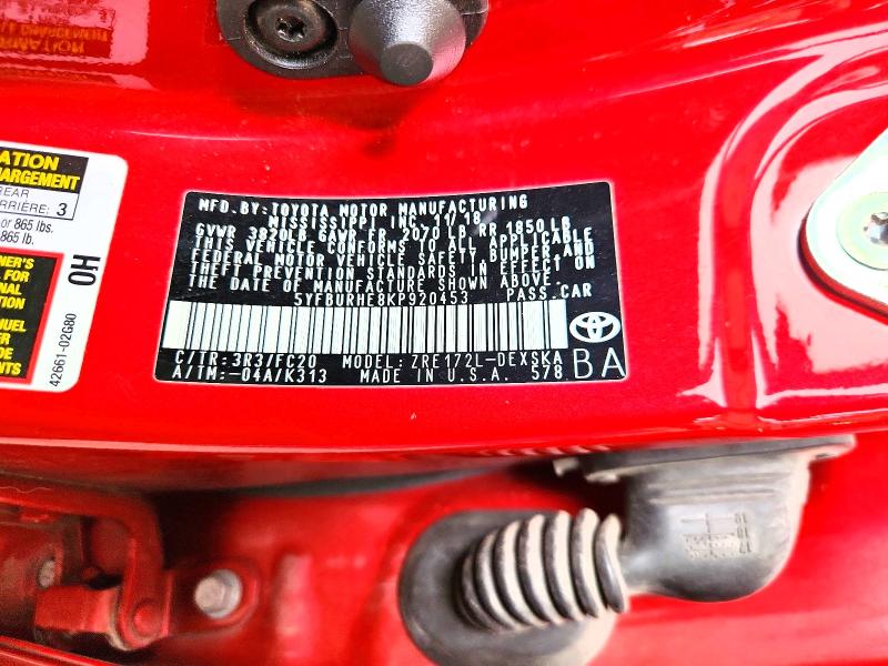 69705356 :رقم المزاد ، 5YFBURHE8KP920453 vin ، 2019 Toyota Corolla Se مزاد بيع