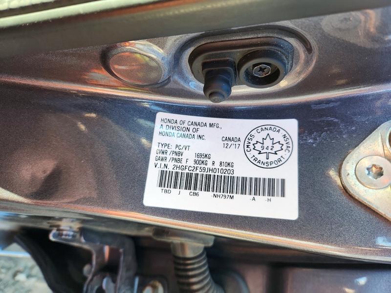 Продаж на аукціоні авто 2018 Honda Civic, vin: 2HGFC2F59JH010203, номер лоту: 69623936