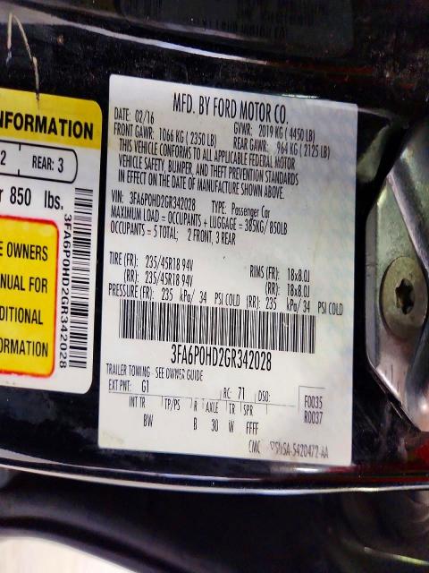 69019256 :رقم المزاد ، 3FA6P0HD2GR342028 vin ، 2016 Ford Fusion مزاد بيع